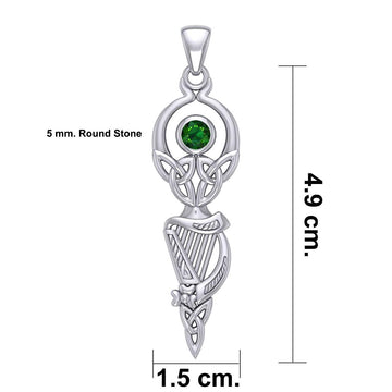 Celtic Goddess with Irish Harp Silver Pendant TPD5961 - Jewelry